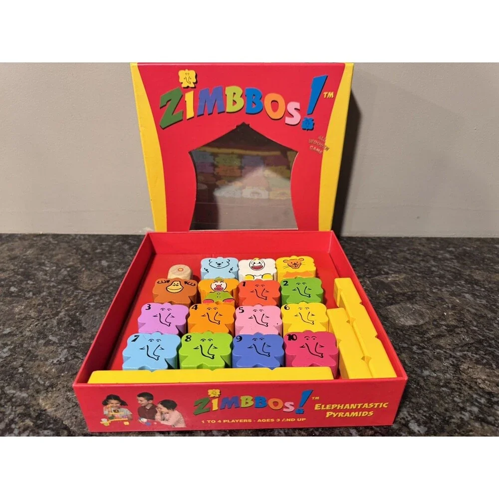Zimbbos! Elephantastic Pyramids Wooden Kids Toy Game. 1-4 Players. Ages 3+.